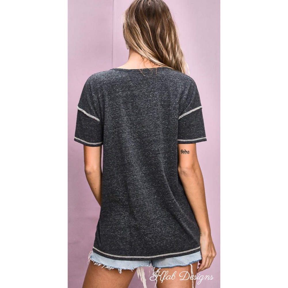❤️LAST 1! Super Soft Eyelet Detail Charcoal Henley Top! - Picture 11 of 11